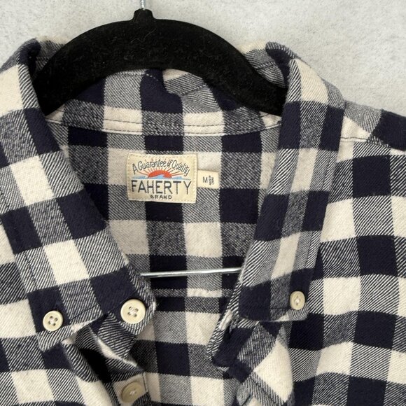Faherty Brand Shirt Mens Medium Blue White Buffalo Plaid Flannel Button Down - Picture 4 of 8